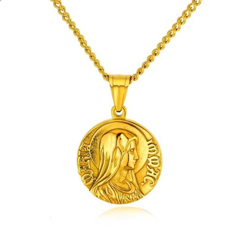 Corrente com pingente de titânio - face de Jesus Cristo ou Virgem Maria