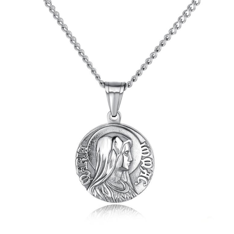 Corrente com pingente de titânio - face de Jesus Cristo ou Virgem Maria