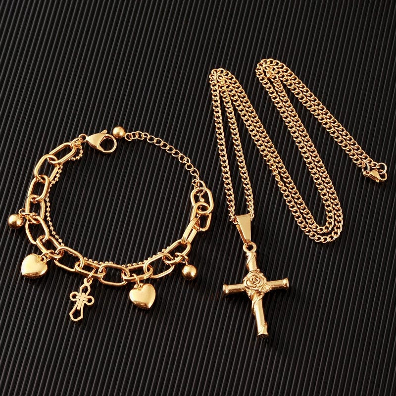 Conjunto "Virgem Maria" com pulseira da Virgem Maria e colar com crucifixo