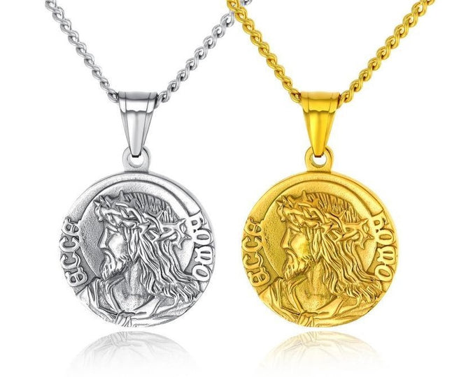 Corrente com pingente de titânio - face de Jesus Cristo ou Virgem Maria